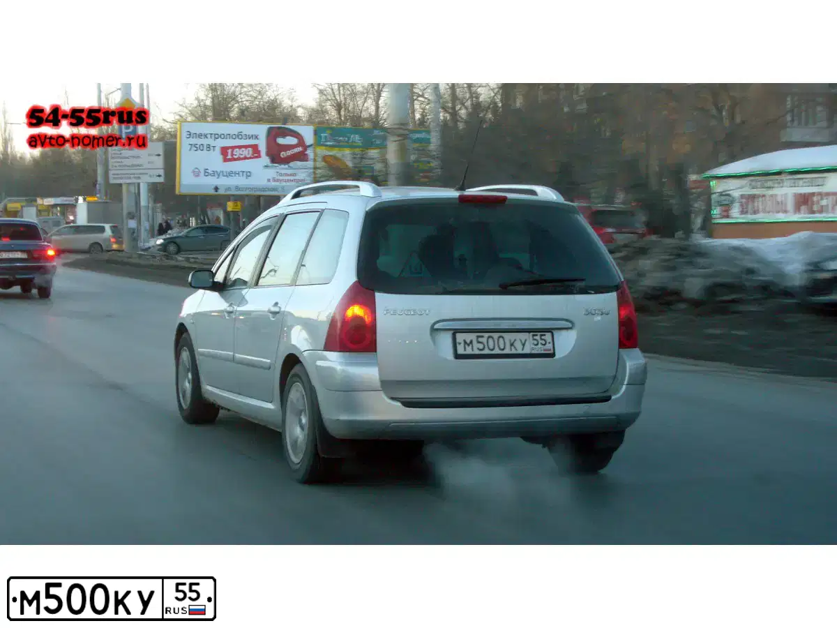 Фото автомобиля PEUGEOT T 307, 2005 — госномер М500КУ55. Цвет: СЕРЕБРИСТЫЙ