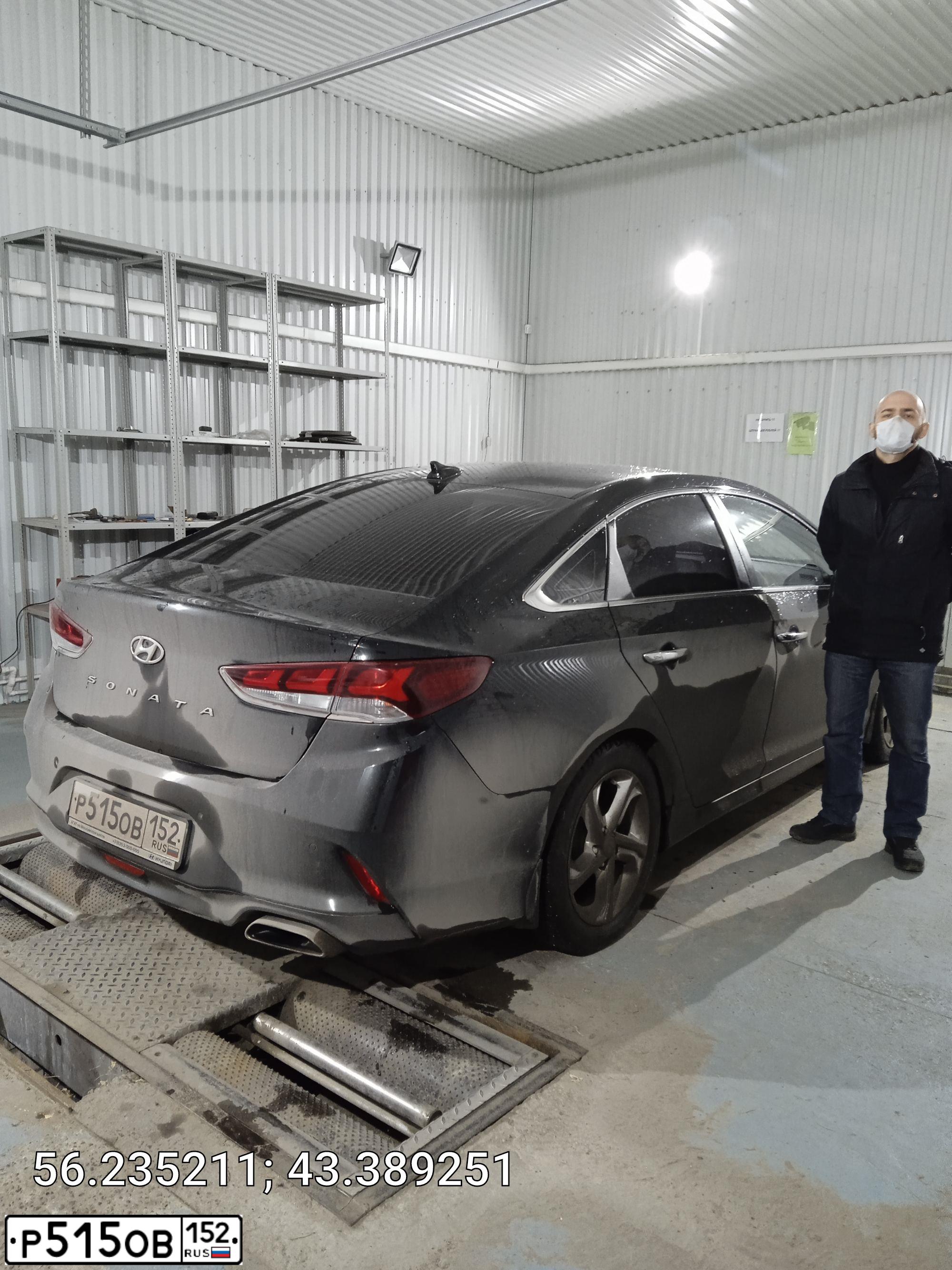 Фото автомобиля HYUNDAI SONATA, 2018 — госномер Р515ОВ152. Цвет: ЧЕРНЫЙ