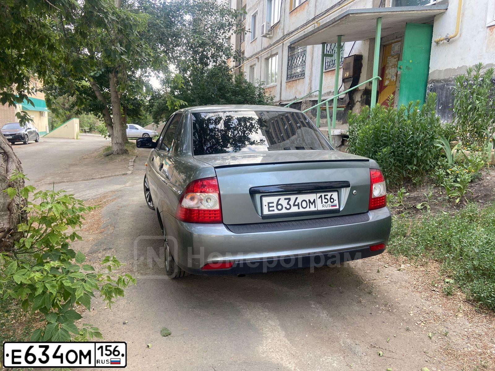 Фото автомобиля LADA 2170 PRIORA, 2007 — госномер Е634ОМ156. Цвет: СРЕДНИЙ СЕРО-ЗЕЛЕНЫЙ МЕТ
