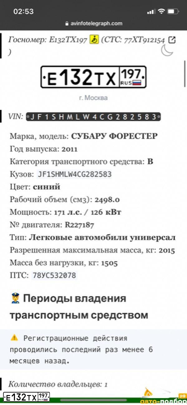 Фото автомобиля SUBARU FORESTER, 2011 — госномер Р115МУ196. Цвет: синий