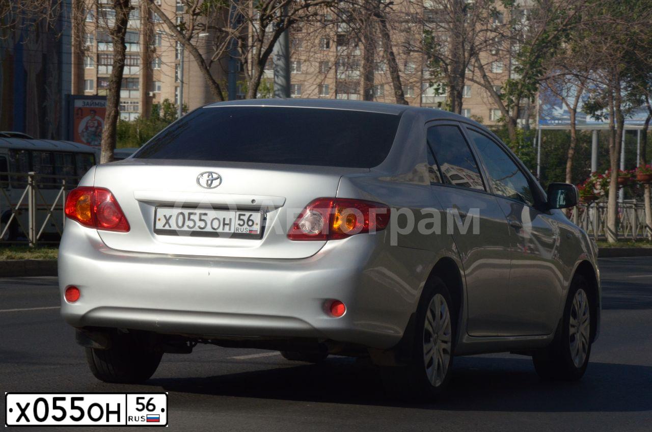 Фото автомобиля TOYOTA COROLLA, 2008 — госномер Х055ОН56. Цвет: СЕРЕБРИСТЫЙ