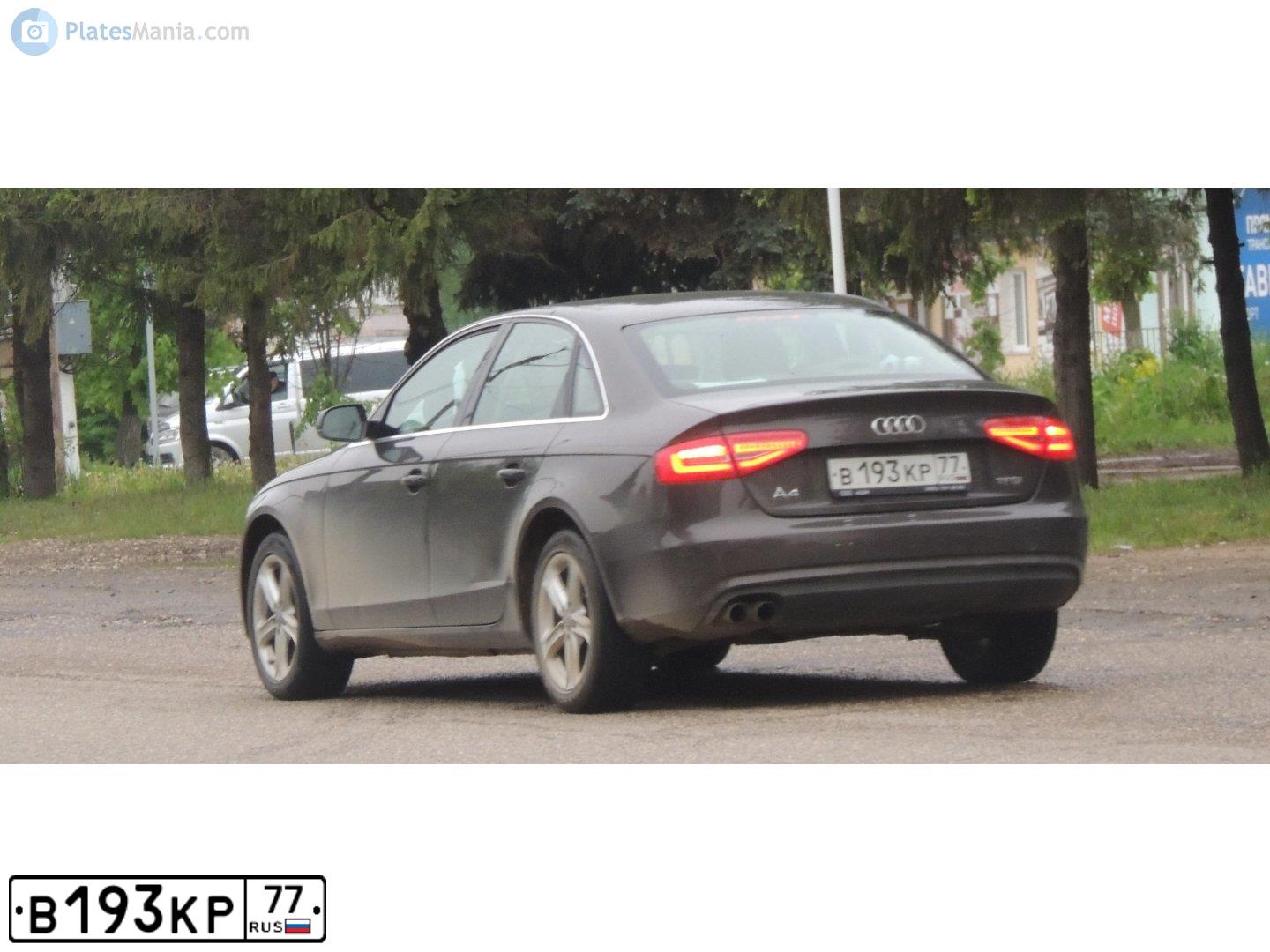 Фото автомобиля AUDI A4, 2013 — госномер В193КР77. Цвет: Коричневый