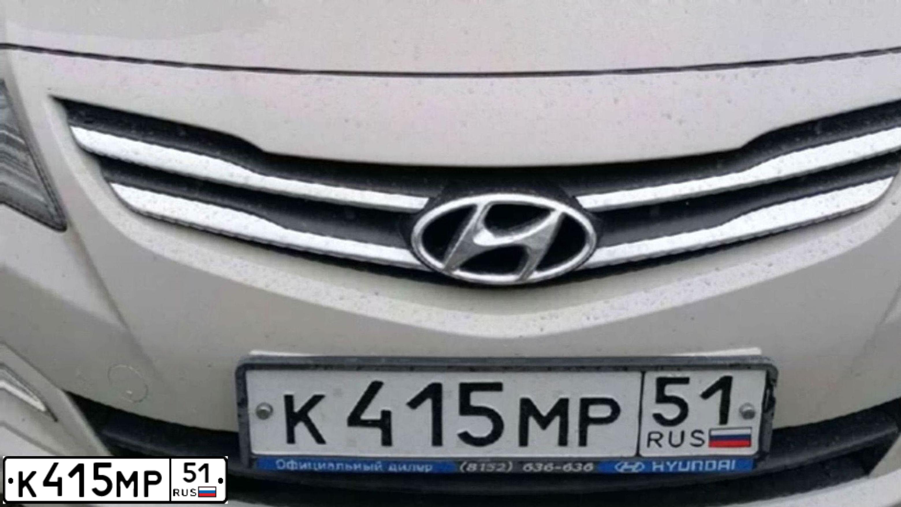 Фото автомобиля HYUNDAI SOLARIS, 2015 — госномер К415МР51. Цвет: БЕЖЕВЫЙ