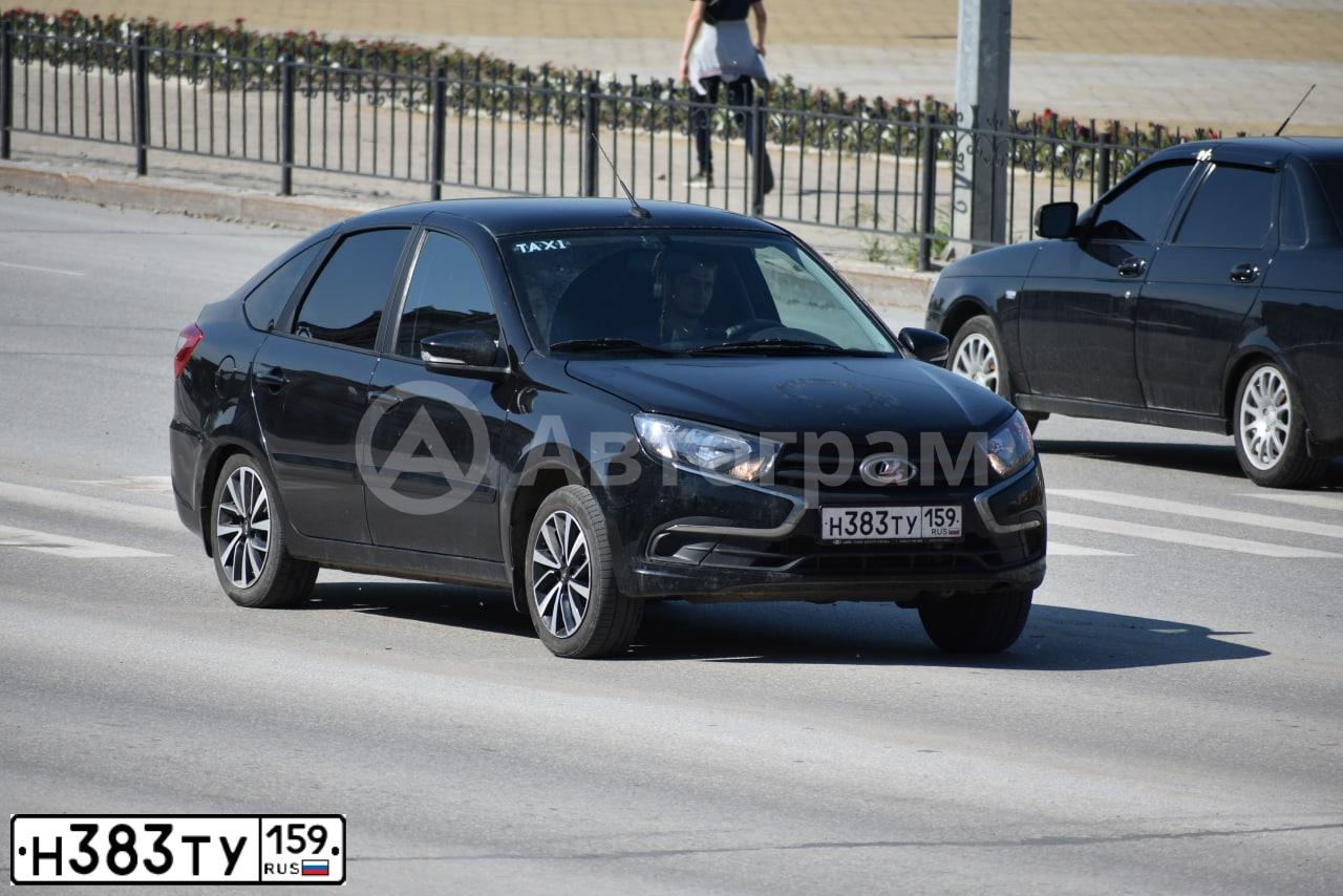 Фото автомобиля LADA GRANTA 219140, 2021 — госномер Н383ТУ159. Цвет: ЧЕРНЫЙ