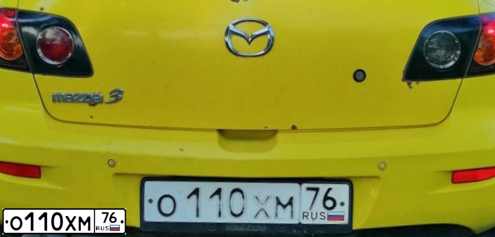 Фото автомобиля MAZDA 3, 2005 — госномер О110ХМ76. Цвет: ЖЁЛТЫЙ