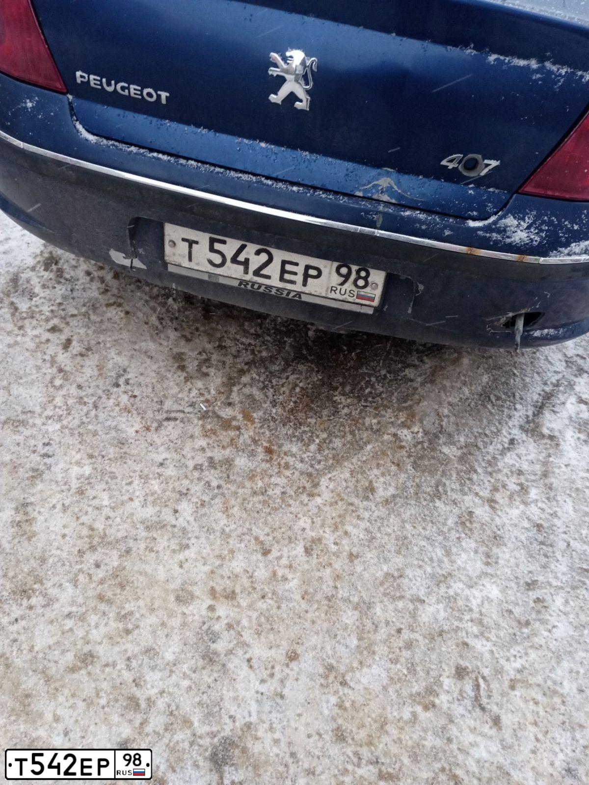 Фото автомобиля PEUGEOT 407, 2007 — госномер Т542ЕР98. Цвет: СИНИЙ