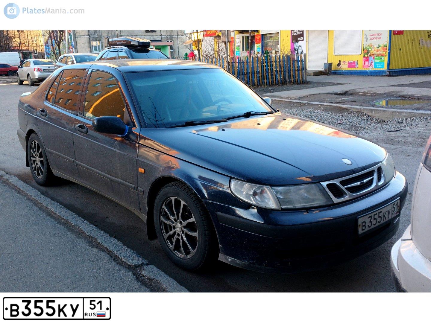 Фото автомобиля SAAB 9-5, 1999 — госномер В355КУ51. Цвет: синий