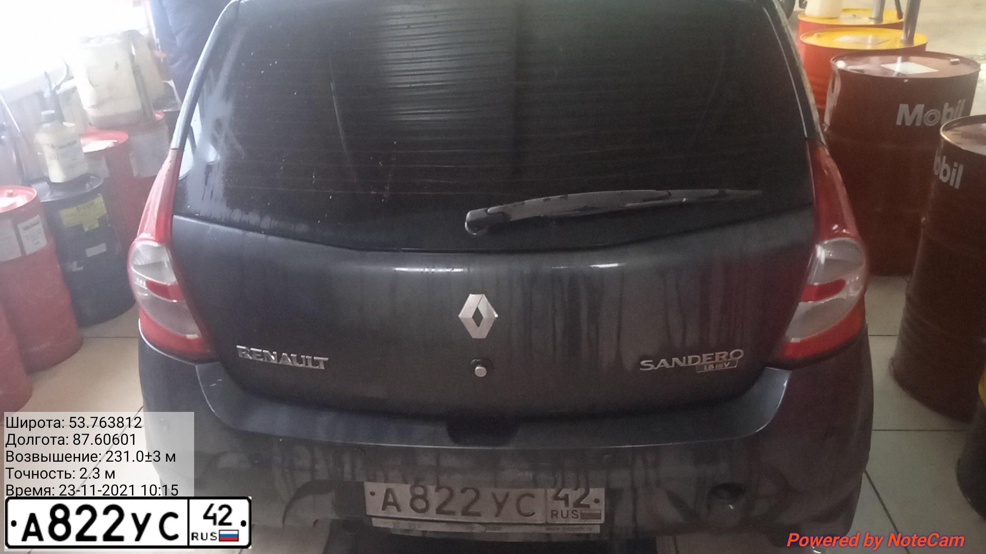Фото автомобиля RENAULT SANDERO, 2010 — госномер А822УС42. Цвет: ТЕМНО-СЕРЫЙ