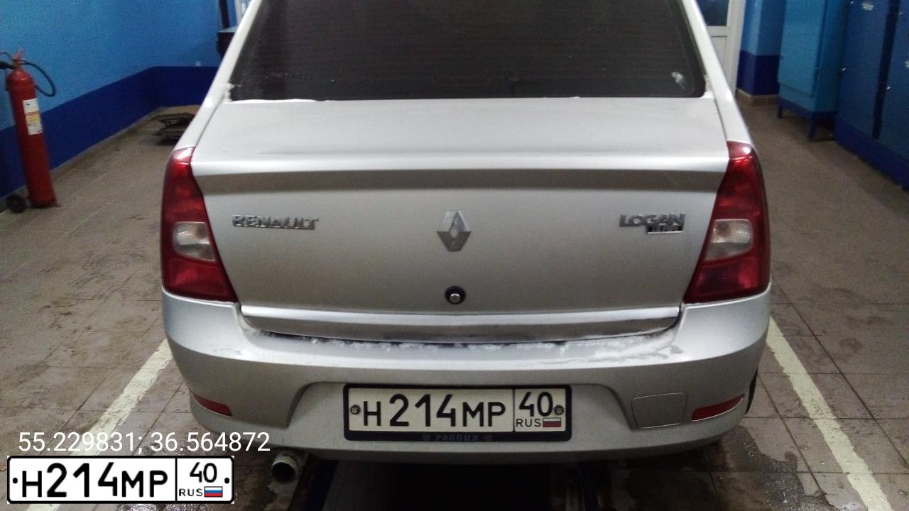 Фото автомобиля RENAULT LOGAN, 2012 — госномер Н214МР40. Цвет: СВЕТЛО-СЕРЫЙ