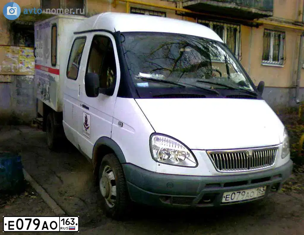 Фото автомобиля GAZ 3302 EL, 2005 — госномер Е079АО163. Цвет: СНЕЖНО-БЕЛЫЙ