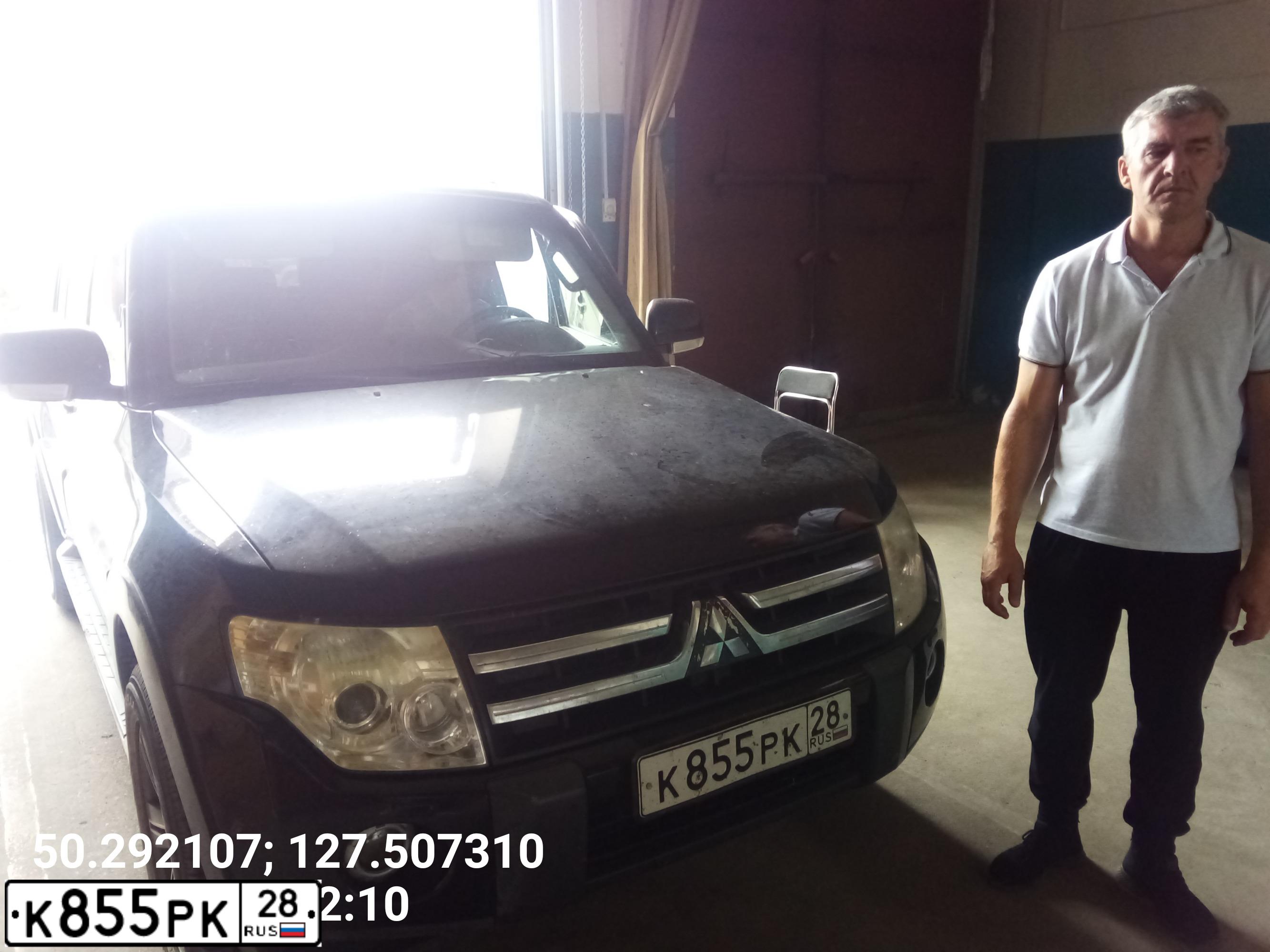 Фото автомобиля MITSUBISHI PAJERO, 2007 — госномер К855РК28. Цвет: ЧЕРНЫЙ