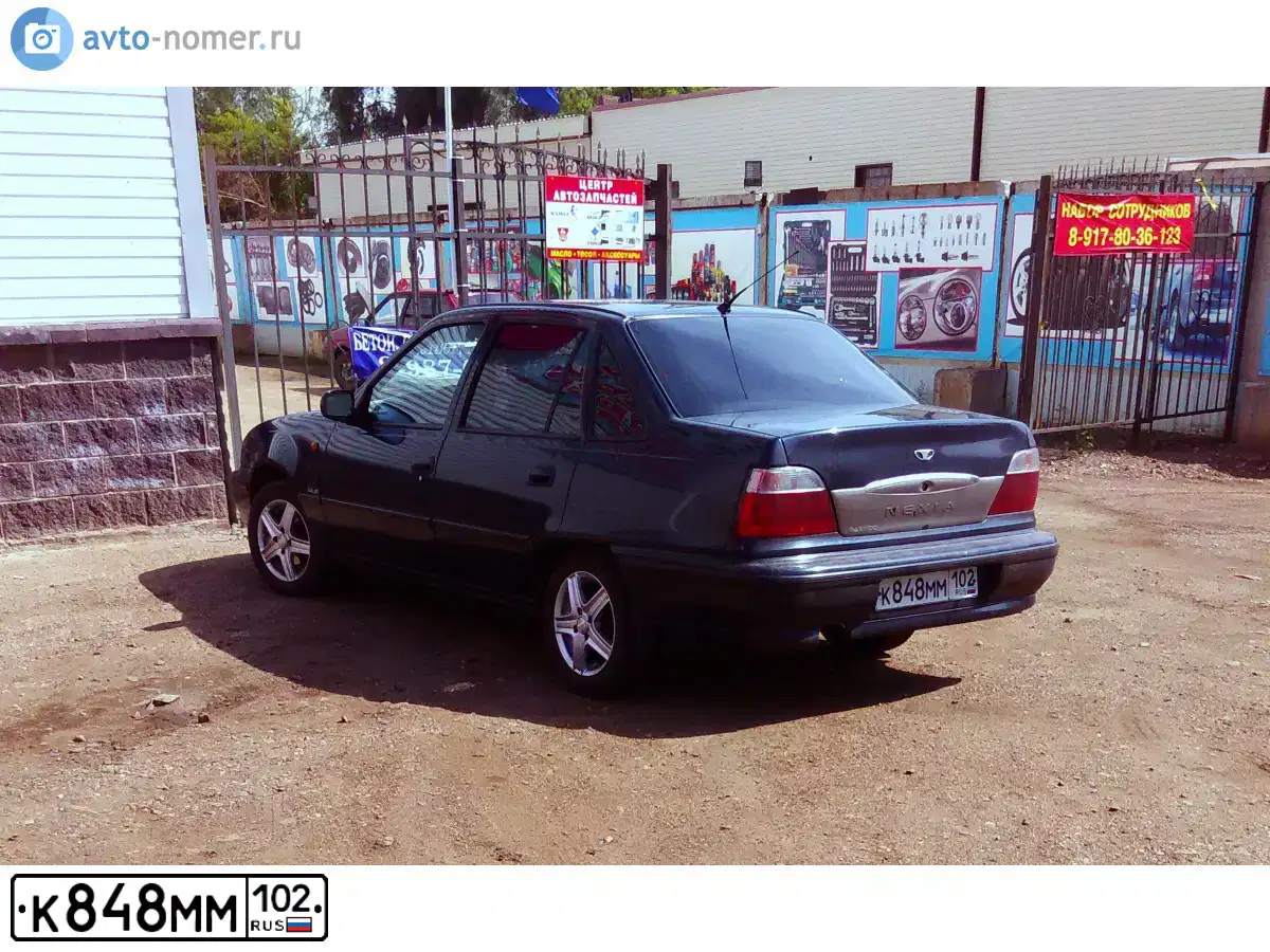Фото автомобиля DAEWOO NEXIA, 2007 — госномер К848ММ102. Цвет: ТЕМНО-СИНИЙ