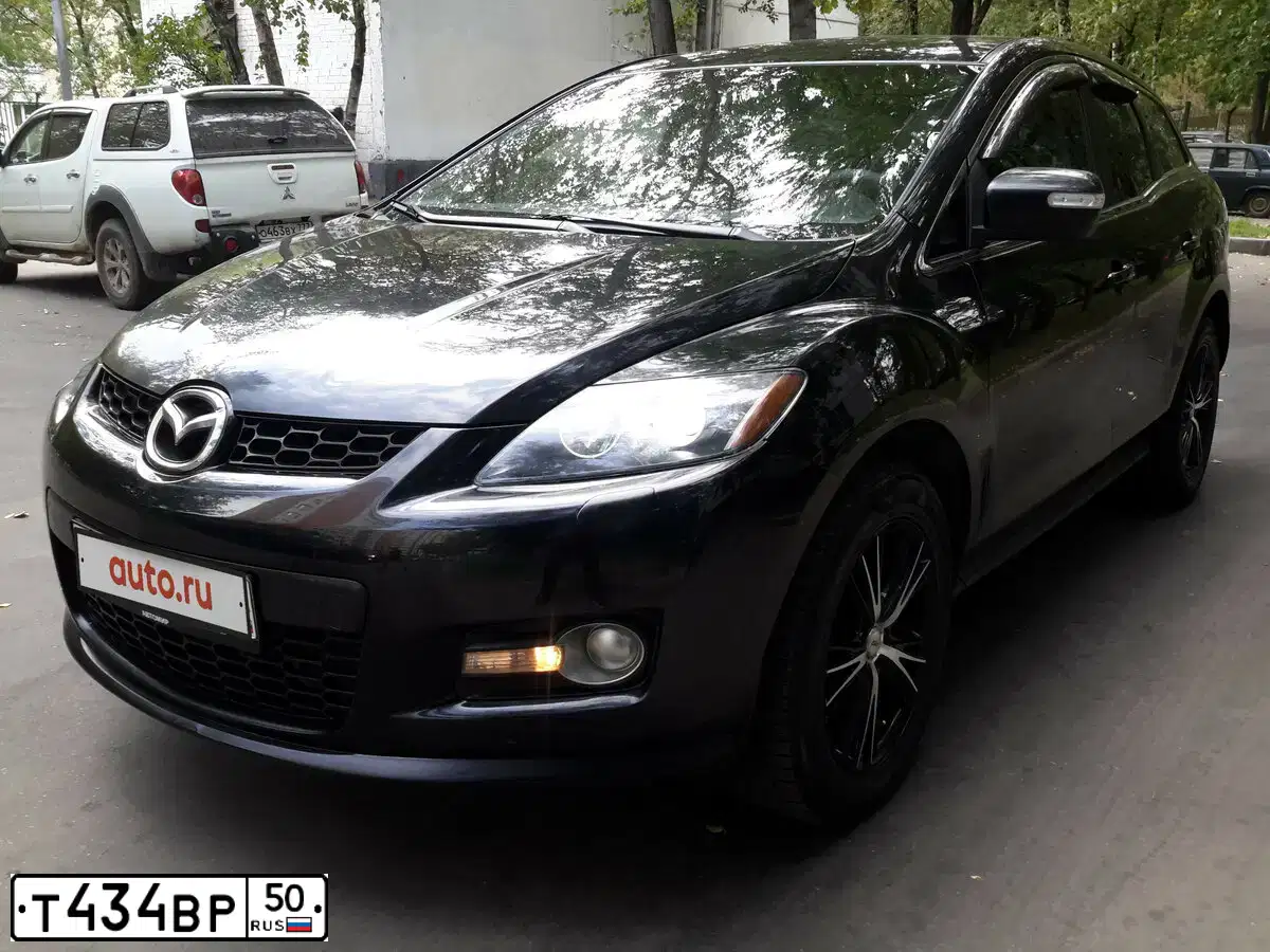Фото автомобиля MAZDA CX-7, 2008 — госномер Т434ВР50. Цвет: ЧЕРНЫЙ