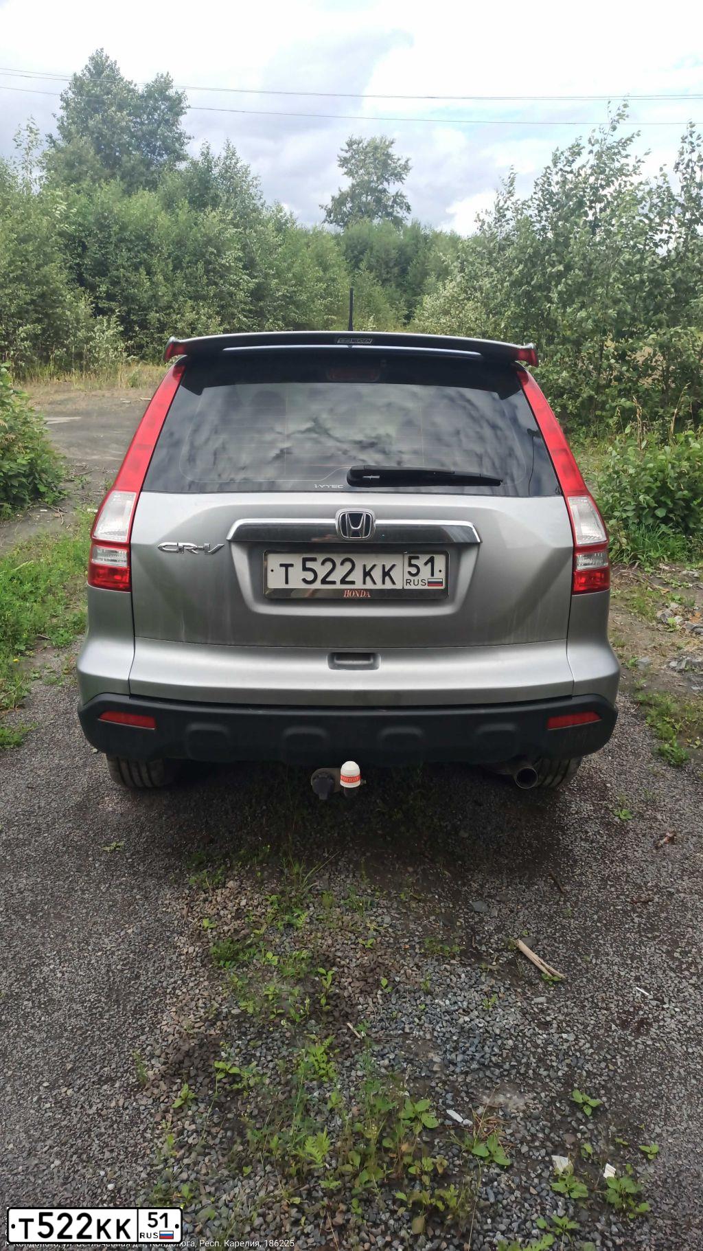 Фото автомобиля HONDA CR-V, 2008 — госномер Т522КК51. Цвет: Серебристый
