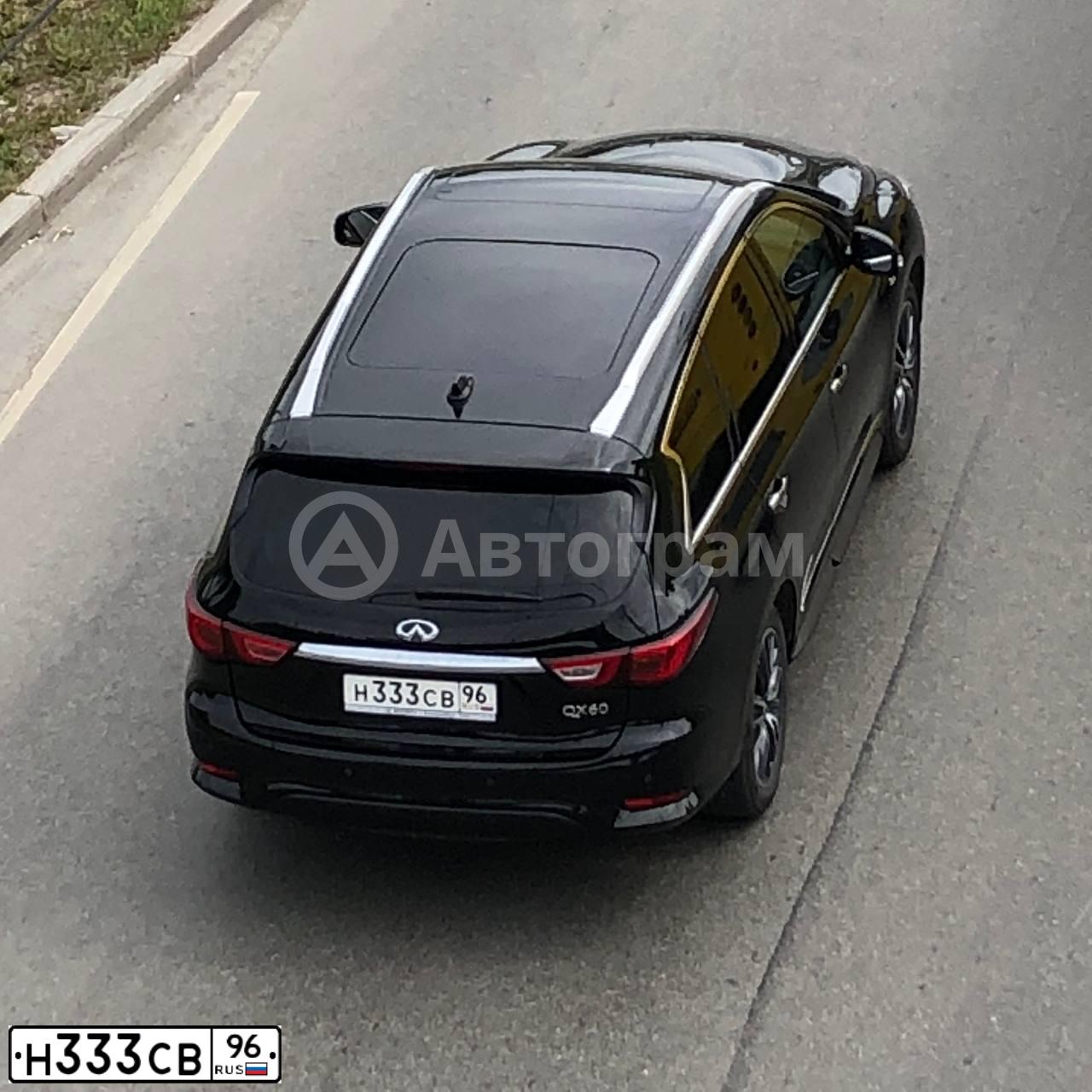 Фото автомобиля ИНФИНИТИ QX60, 2018 — госномер Н333СВ96. Цвет: ЧЕРНЫЙ