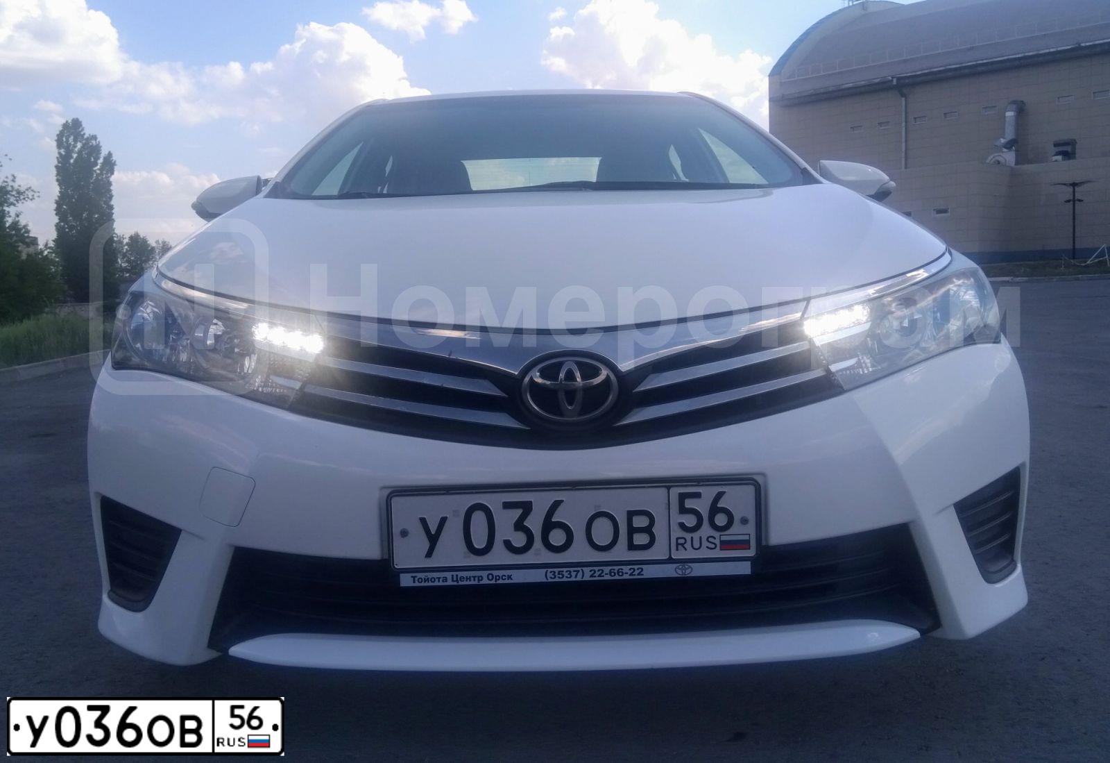 Фото автомобиля TOYOTA COROLLA, 2014 — госномер У036ОВ56. Цвет: Белый