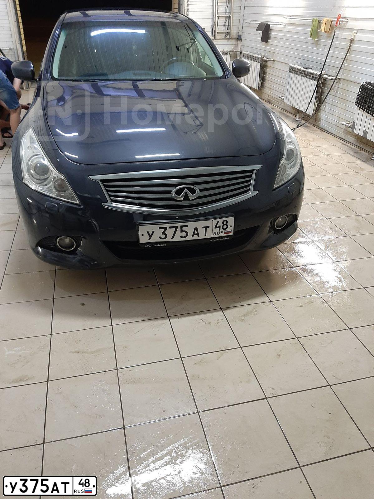 Фото автомобиля INFINITI G, 2011 — госномер У375АТ48. Цвет: ТЕМНО-СЕРЫЙ