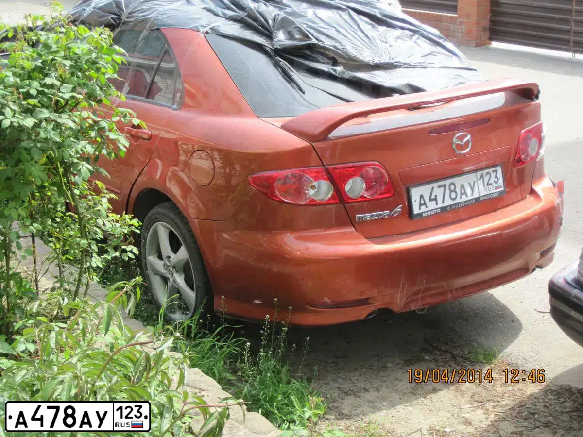 Фото автомобиля MAZDA 6, 2005 — госномер А478АУ123. Цвет: ОРАНЖЕВЫЙ