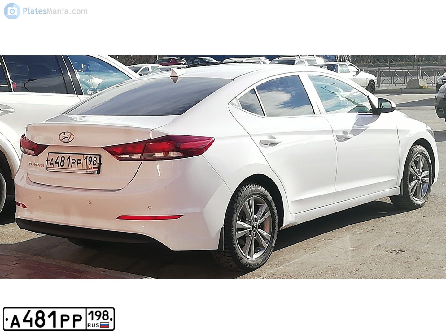 Фото автомобиля HYUNDAI ELANTRA, 2018 — госномер А481РР198. Цвет: Белый