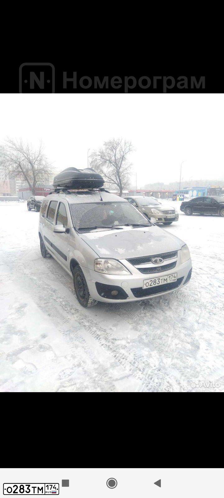 Фото автомобиля LADA LARGUS, 2013 — госномер О283ТМ174. Цвет: Серебристый