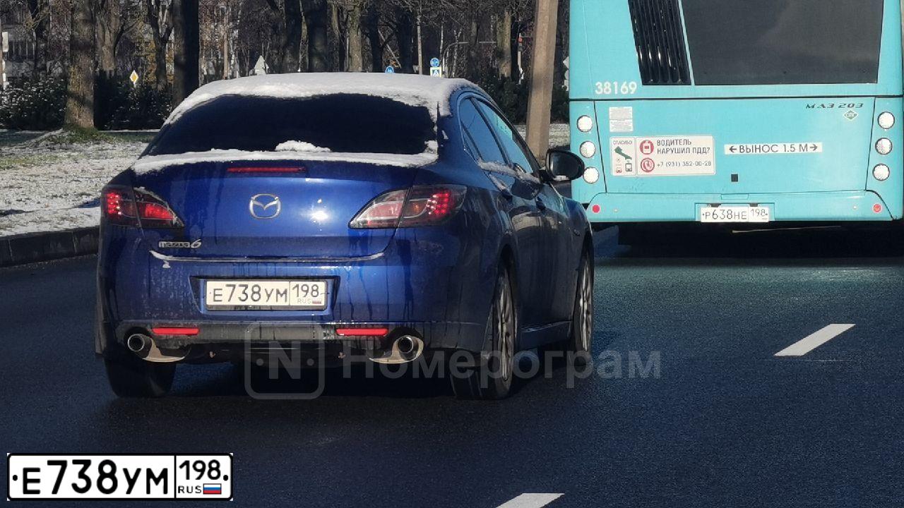 Фото автомобиля MAZDA 6, 2007 — госномер Е738УМ198. Цвет: СИНИЙ