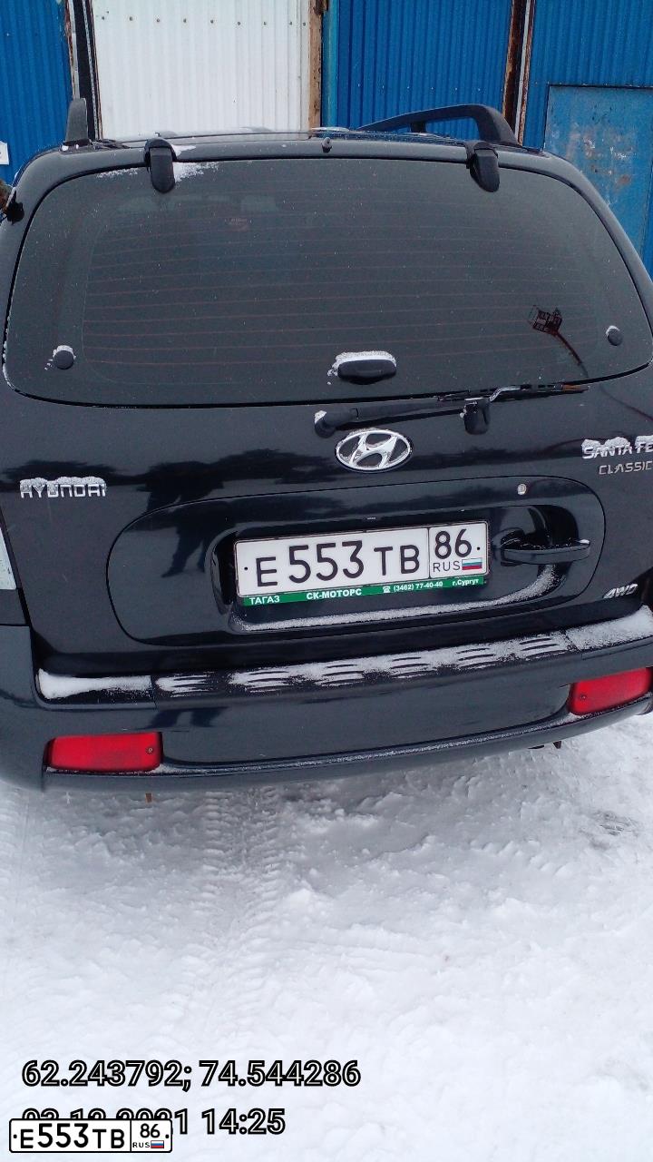 Фото автомобиля HYUNDAI SM(SANTA FE CLASSIC), 2008 — госномер О121ТМ196. Цвет: ЧЕРНЫЙ