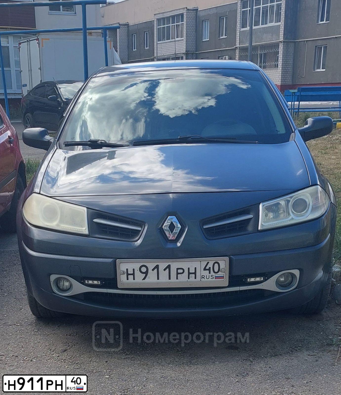 Фото автомобиля RENAULT MEGANE, 2008 — госномер Н911РН40. Цвет: ТЕМНО-СЕРЫЙ