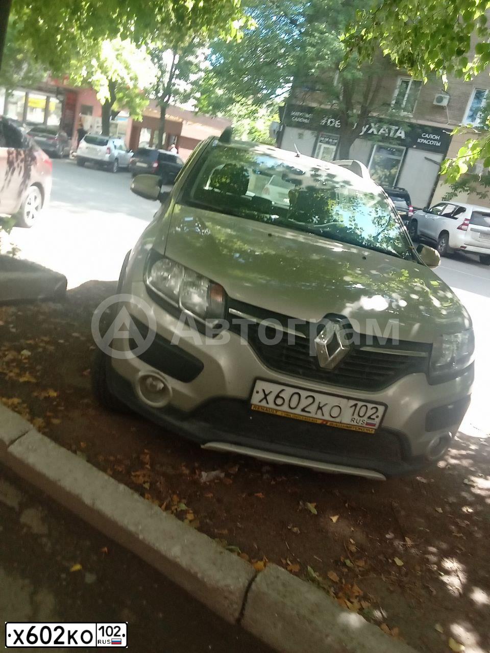 Фото автомобиля RENAULT SANDERO, 2018 — госномер Х602КО102. Цвет: БЕЖЕВЫЙ