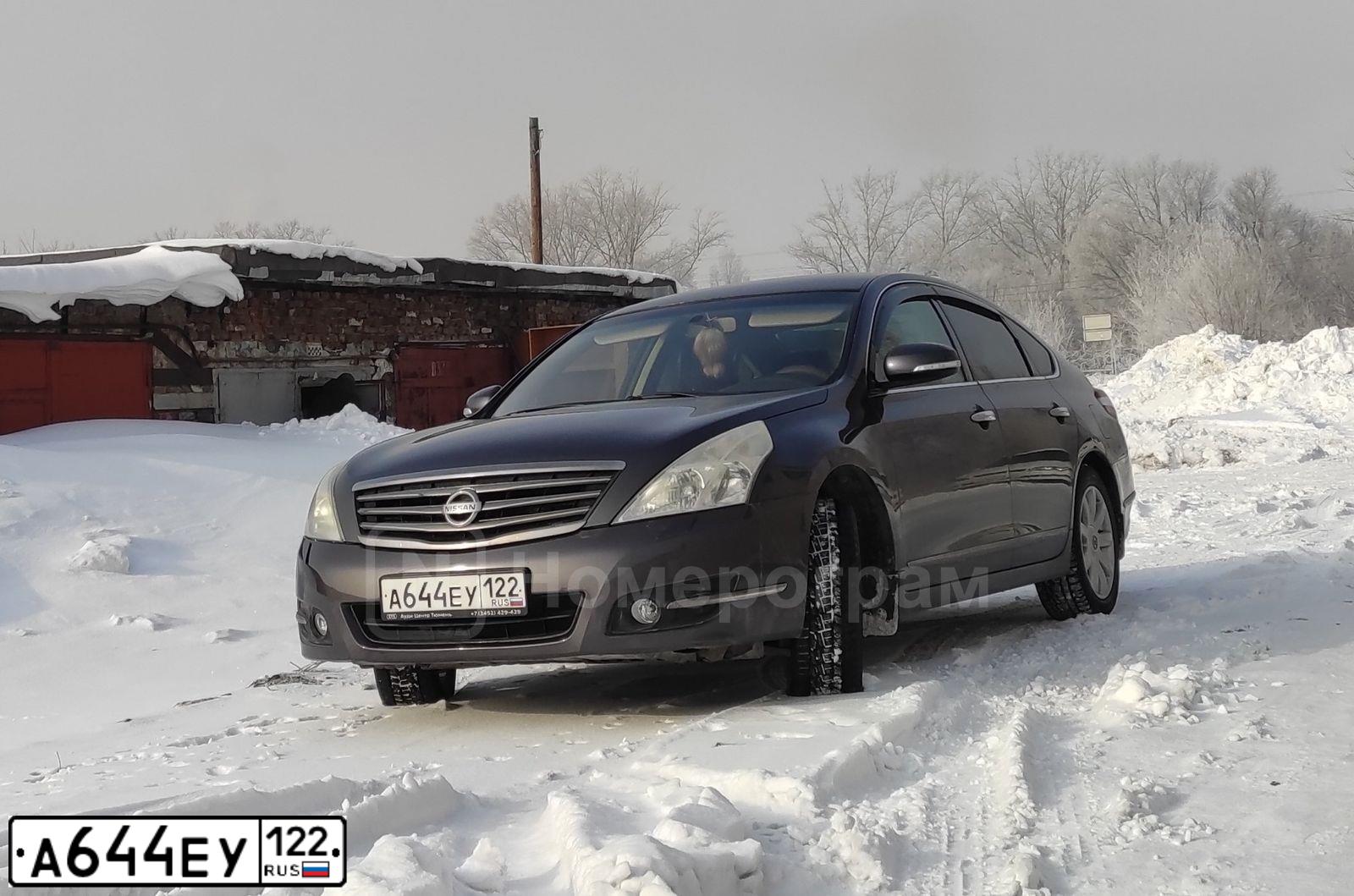 Фото автомобиля NISSAN TEANA, 2009 — госномер А644ЕУ122. Цвет: СЕРО-СИРЕНЕВЫЙ