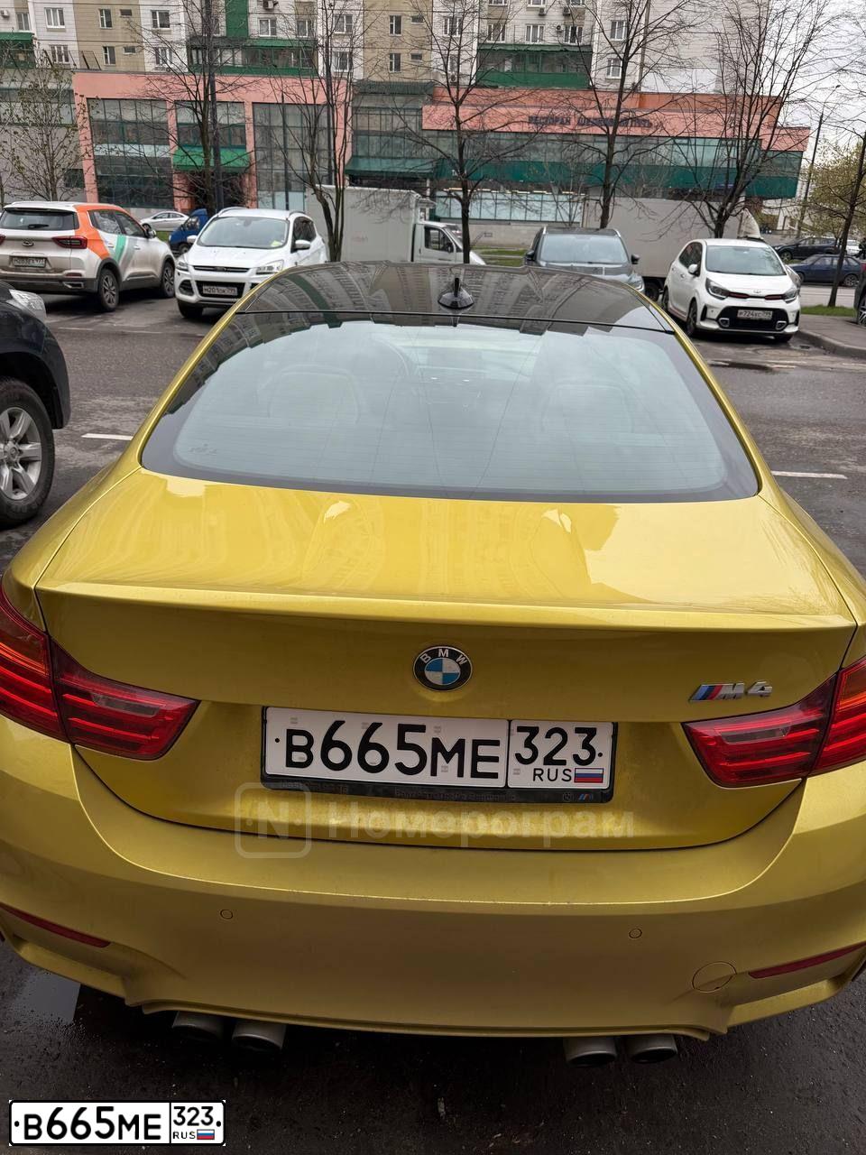 Фото автомобиля BMW M4, 2014 — госномер В665МЕ323. Цвет: ЖЕЛТЫЙ
