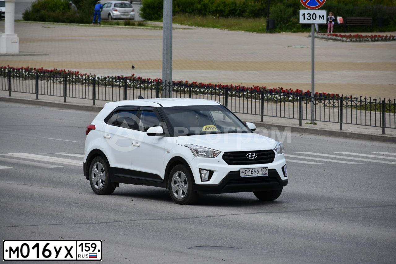 Фото автомобиля HYUNDAI CRETA, 2019 — госномер М016УХ159. Цвет: БЕЛЫЙ