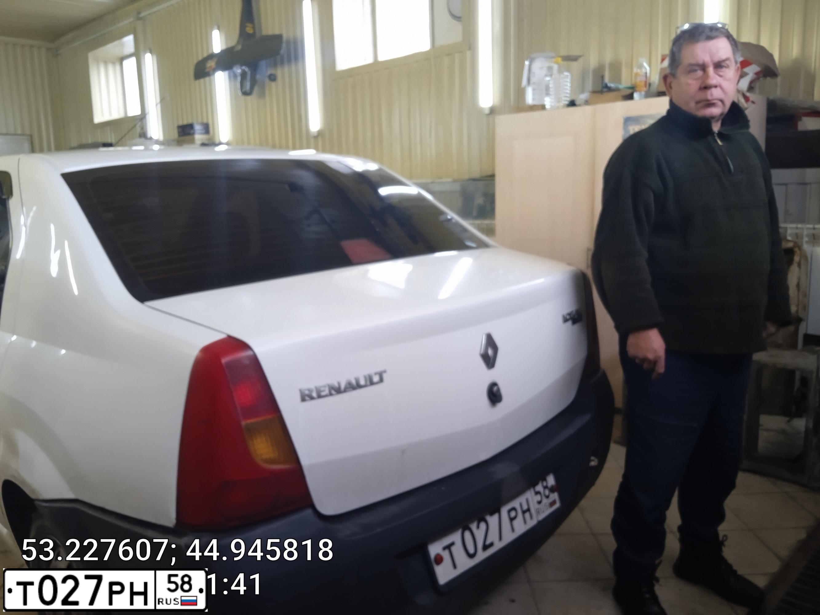 Фото автомобиля RENAULT LOGAN, 2006 — госномер Т027РН58. Цвет: Белый