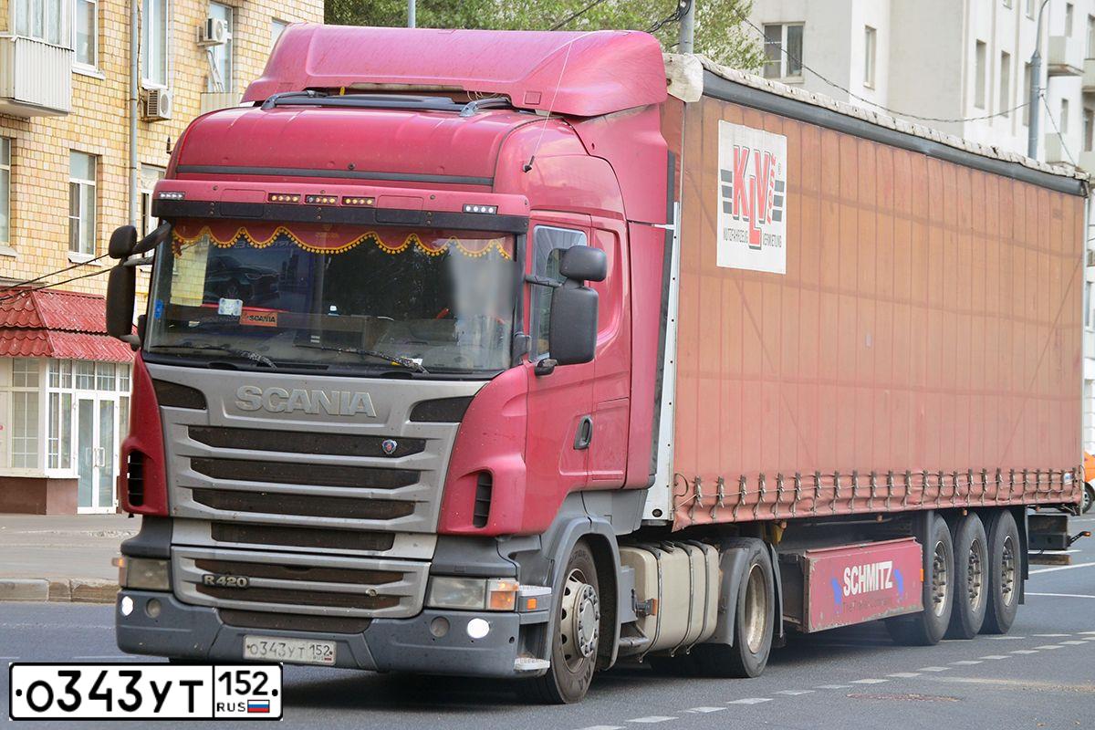 Фото автомобиля SCANIA SERIE R /4X2/, 2011 — госномер О343УТ152. Цвет: Красный
