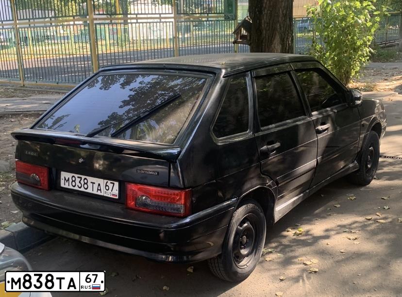 Фото автомобиля LADA 2114 SAMARA, 2008 — госномер М838ТА67. Цвет: ЧЕРНЫЙ