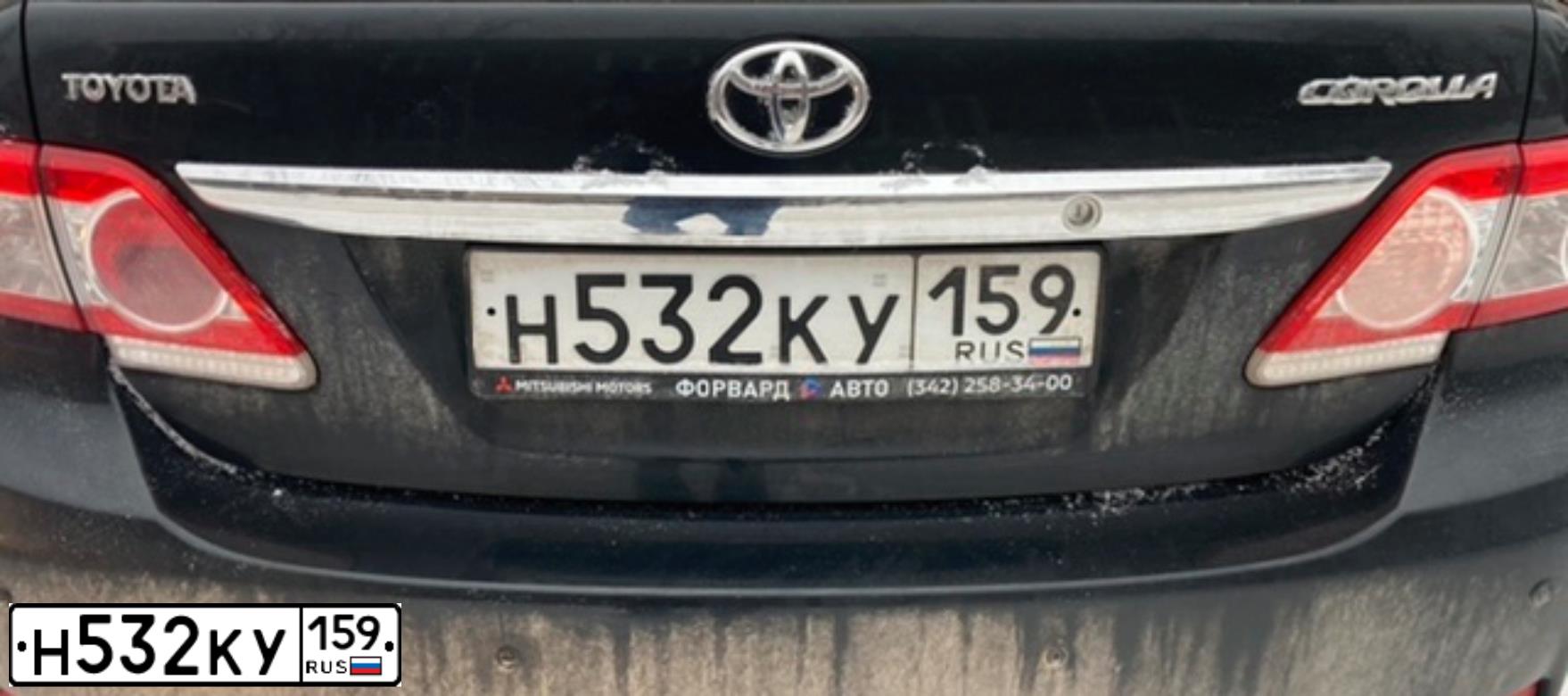 Фото автомобиля TOYOTA COROLLA, 2012 — госномер Н532КУ159. Цвет: ЧЕРНЫЙ