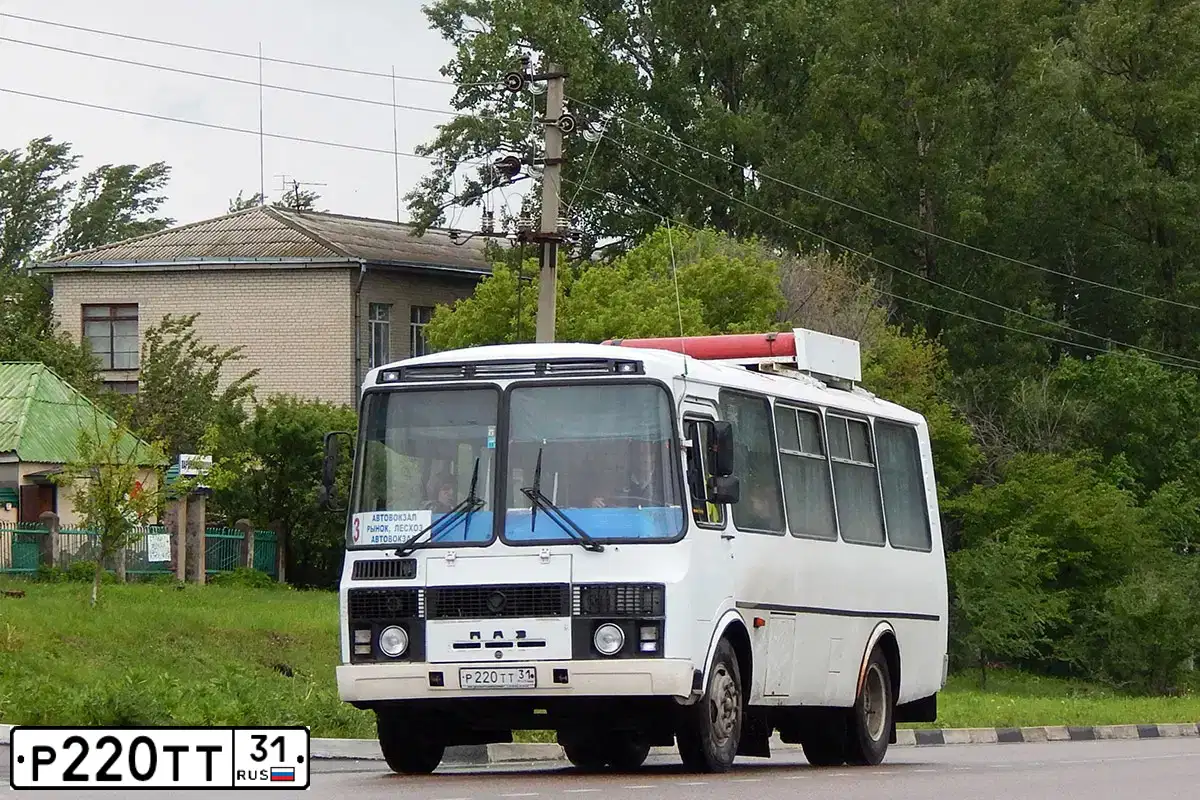 Фото автомобиля PAZ 3205, 2007 — госномер Р220ТТ31. Цвет: САЛАТОВЫЙ
