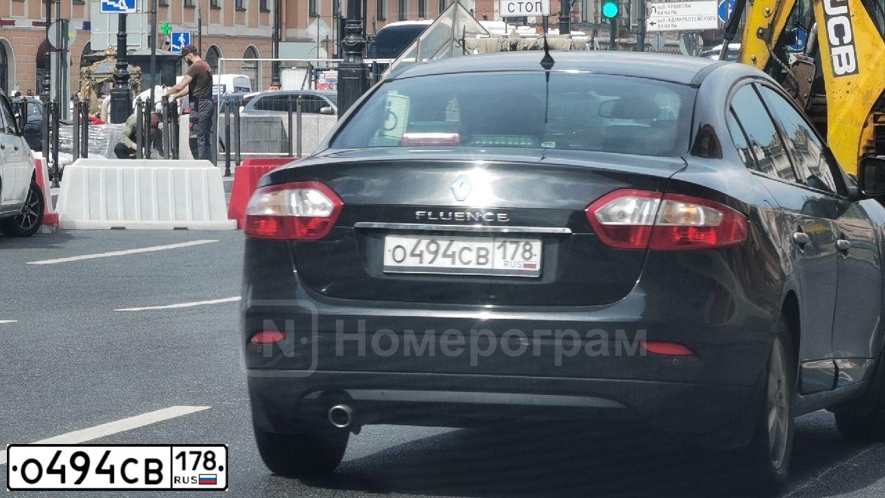 Фото автомобиля RENAULT FLUENCE, 2012 — госномер О494СВ178. Цвет: ЧЕРНЫЙ