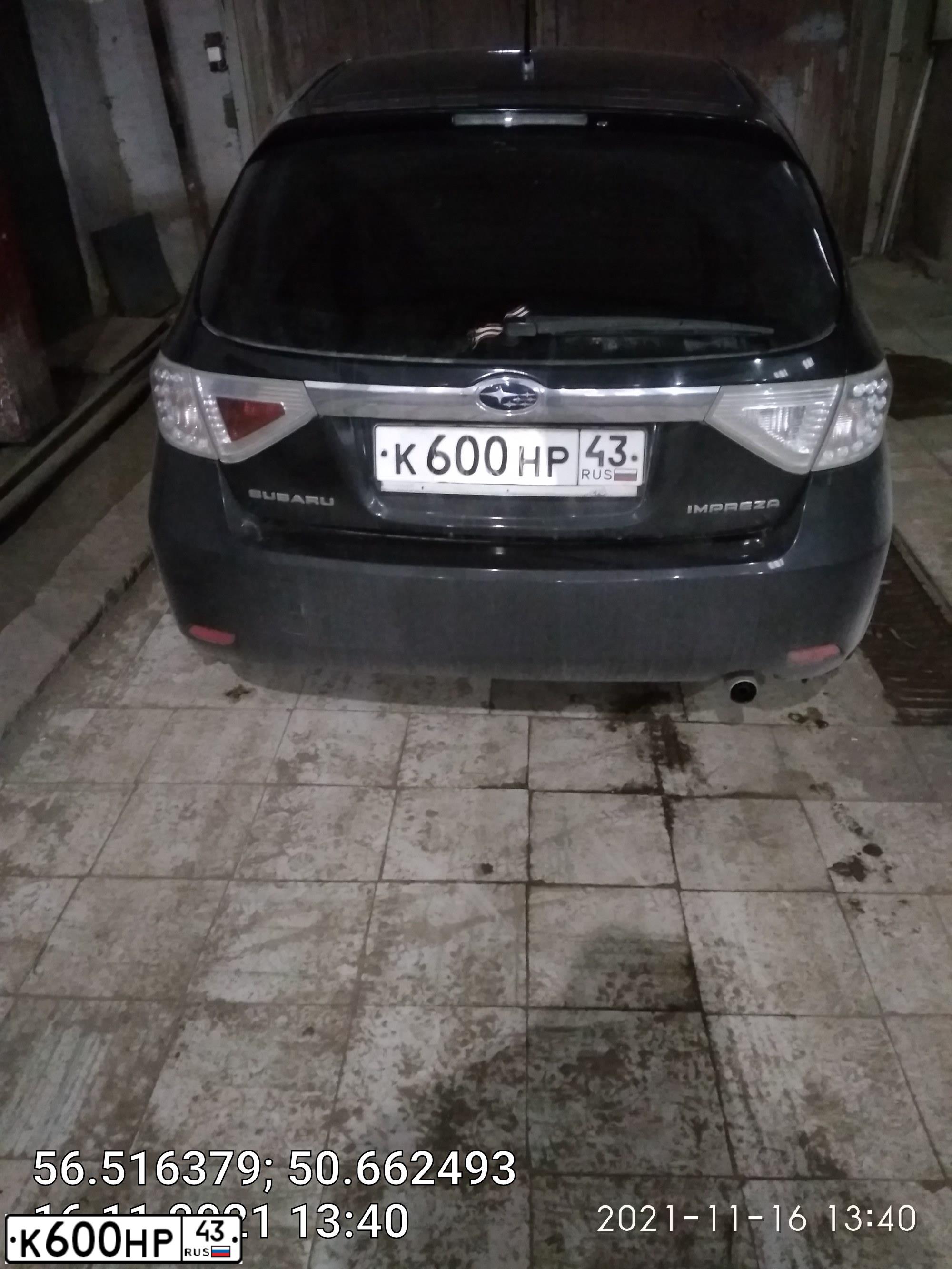 Фото автомобиля SUBARU IMPREZA, 2008 — госномер К600НР43. Цвет: ЧЕРНЫЙ