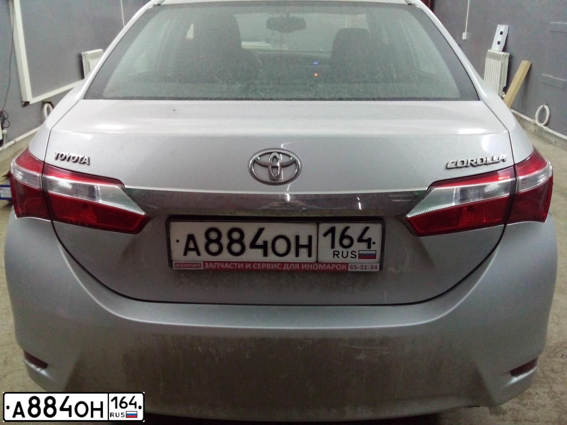 Фото автомобиля TOYOTA COROLLA, 2016 — госномер А884ОН164. Цвет: СЕРЕБРИСТЫЙ