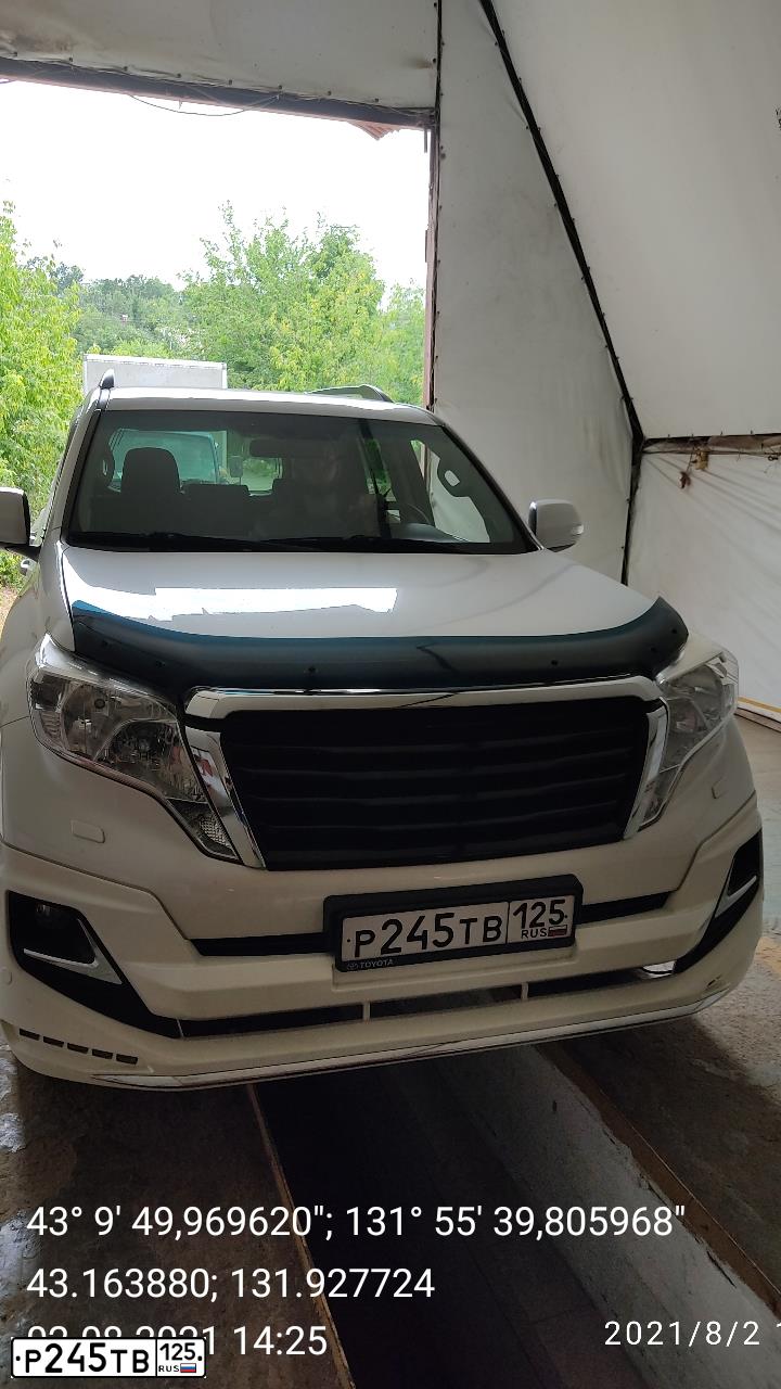 Фото автомобиля TOYOTA LANDCRUISER, 2014 — госномер Р245ТВ125. Цвет: Белый
