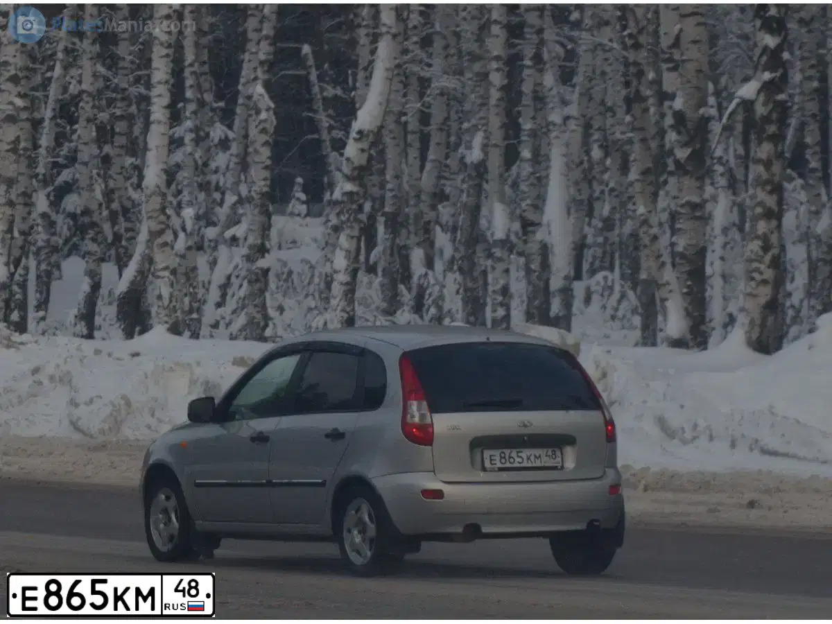 Фото автомобиля LADA 1119 KALINA, 2010 — госномер Е865КМ48. Цвет: СЕРЕБРИСТЫЙ