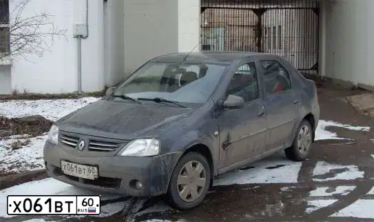 Фото автомобиля RENAULT LOGAN, 2007 — госномер Х061ВТ60. Цвет: ТЕМНО-СЕРЫЙ