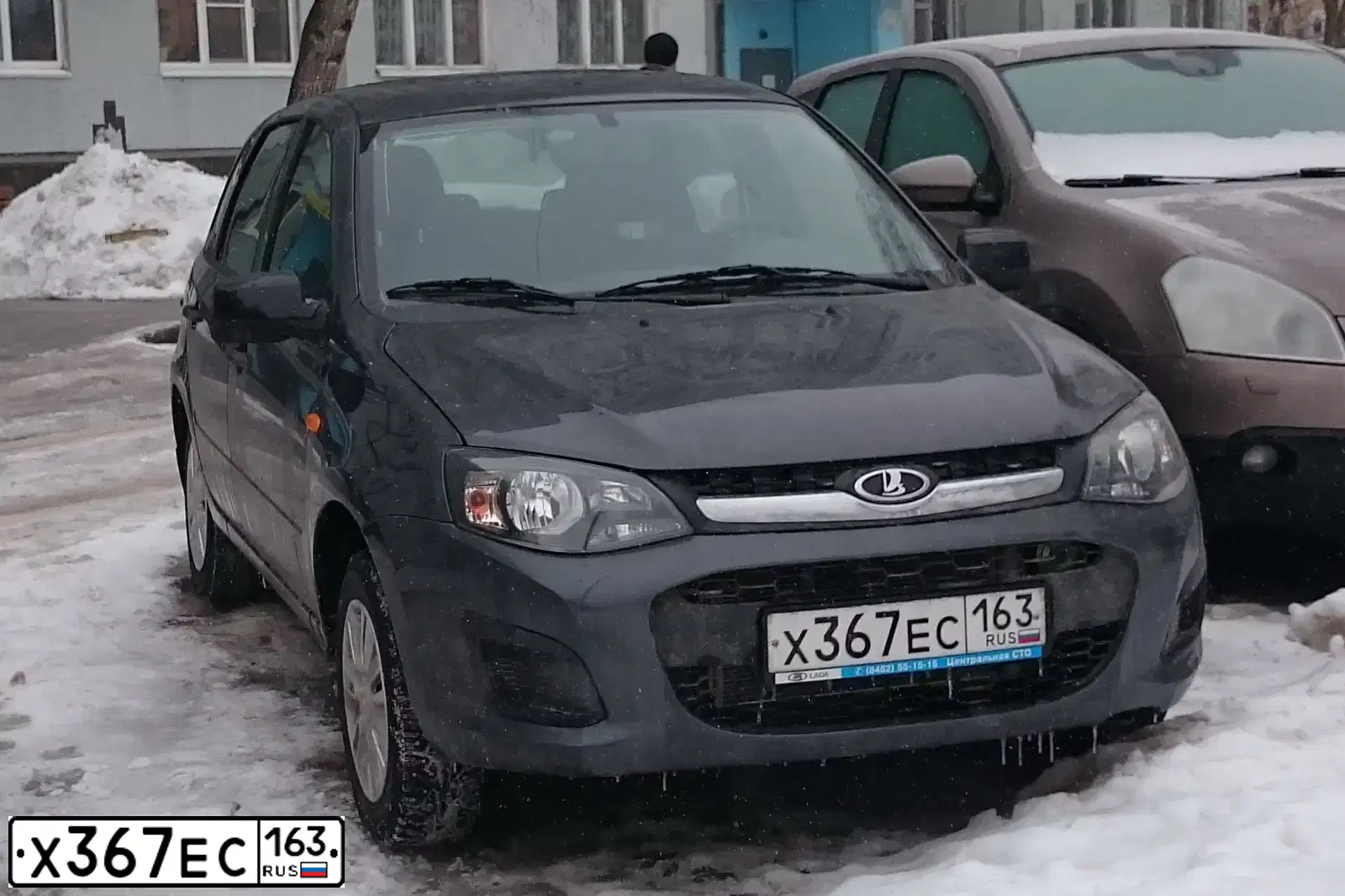 Фото автомобиля LADA KALINA, 2015 — госномер Н666ВТ763. Цвет: СЕРЕБРИСТО-ТЕМНО-СЕРЫЙ
