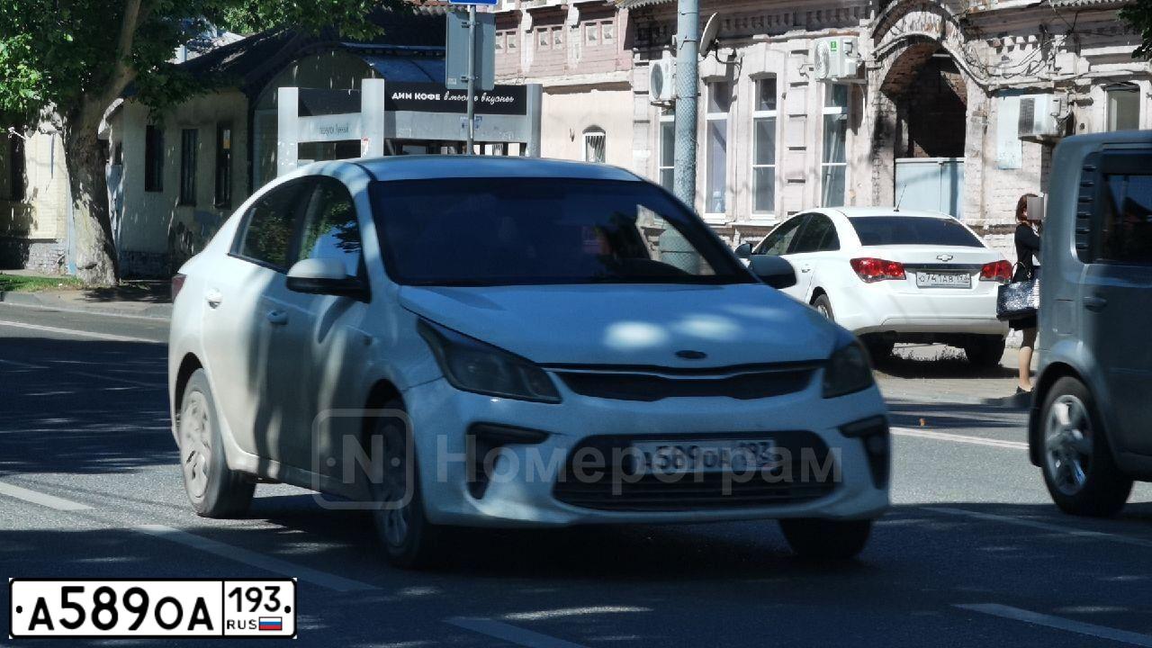 Фото автомобиля KIA RIO, 2018 — госномер А589ОА193. Цвет: БЕЛЫЙ