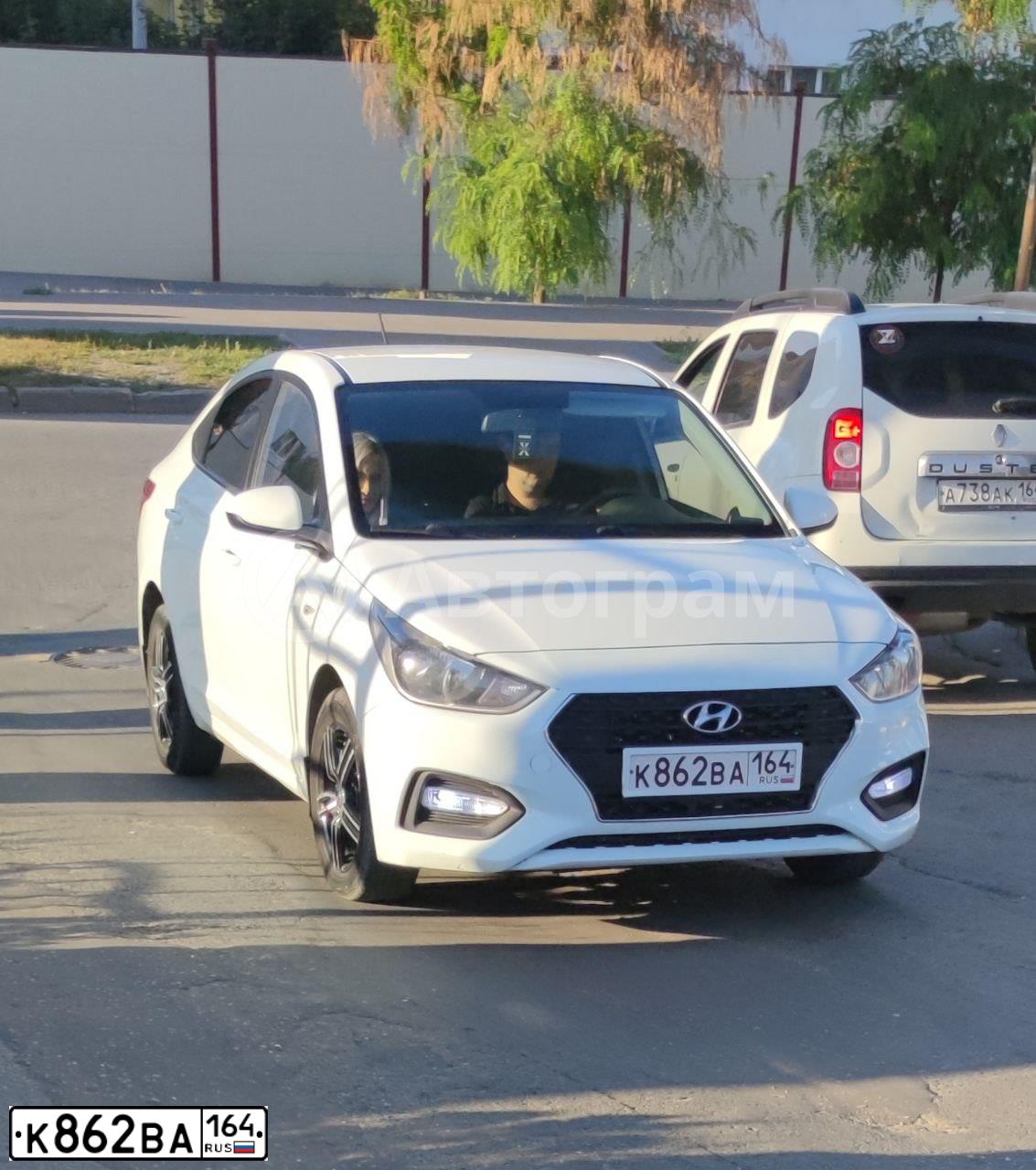 Фото автомобиля HYUNDAI SOLARIS, 2019 — госномер К862ВА164. Цвет: Белый