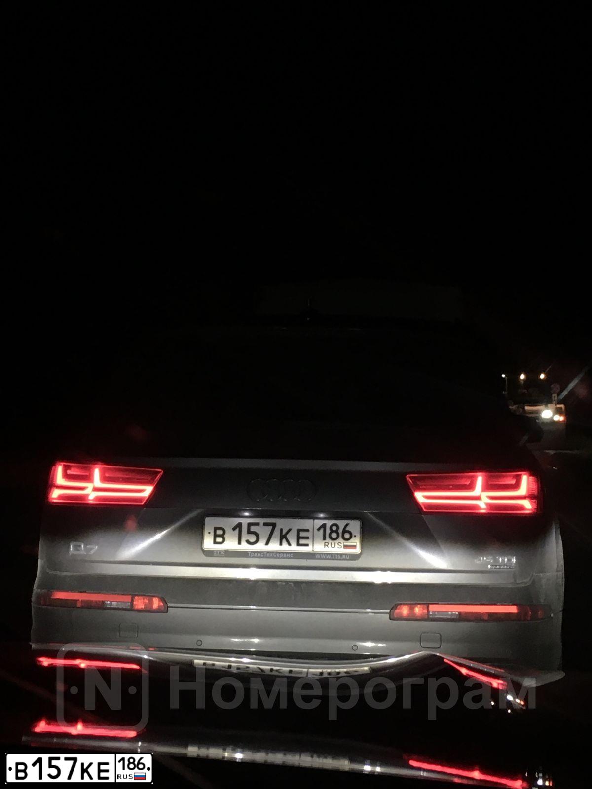 Фото автомобиля AUDI Q7, 2019 — госномер В157КЕ186. Цвет: СЕРЫЙ