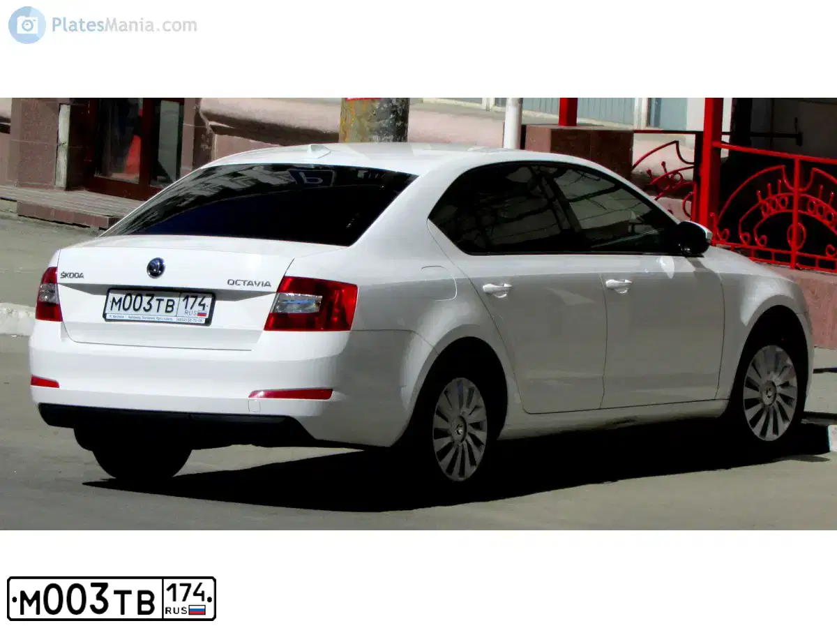 Фото автомобиля SKODA OCTAVIA, 2014 — госномер М003ТВ174. Цвет: БЕЛЫЙ