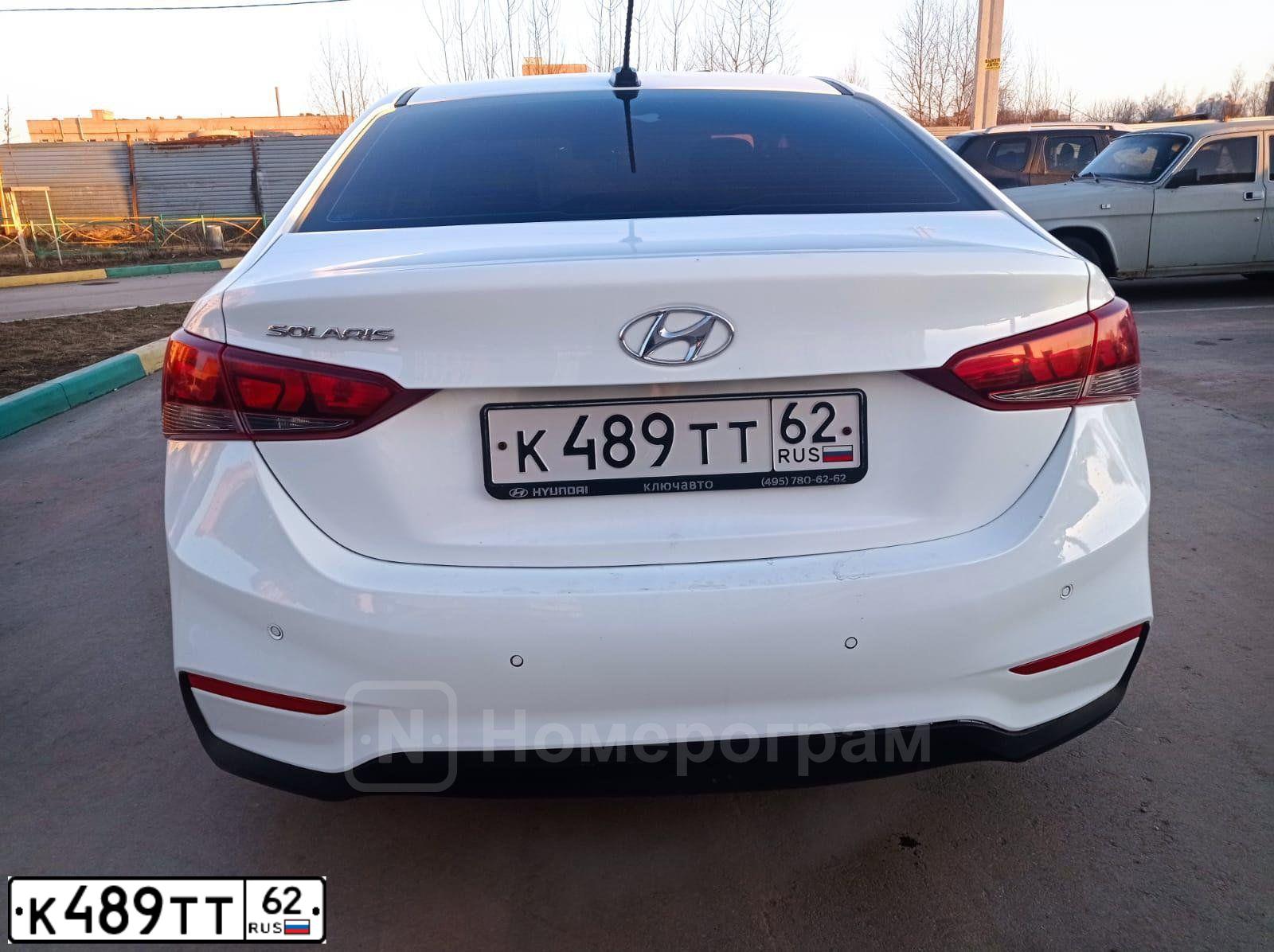 Фото автомобиля HYUNDAI SOLARIS, 2018 — госномер К489ТТ62. Цвет: Белый