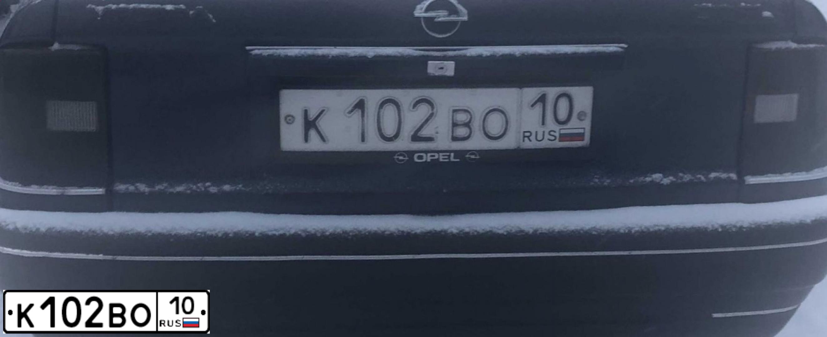 Фото автомобиля OPEL VECTRA, 1991 — госномер К102ВО10. Цвет: СИНИЙ
