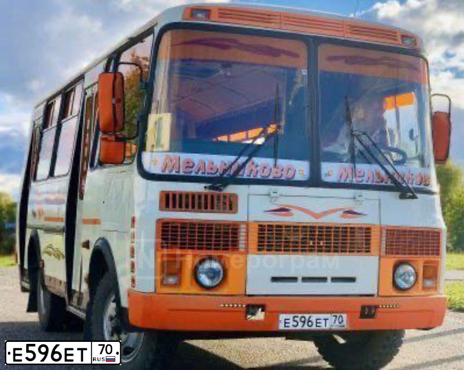 Фото автомобиля PAZ 3205, 2014 — госномер Е596ЕТ70. Цвет: БЕЛЫЙ